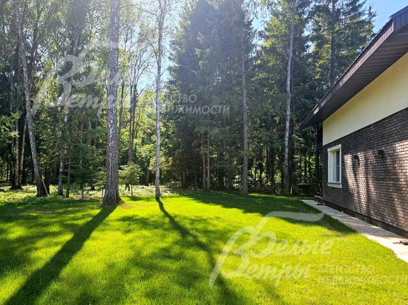 Дом стоит в живописной локации в тупике улицы на лесной поляне с деревьями