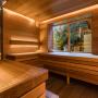 В бане - парилка с полками из кедра , панорамным окном с видом на лес и дровяной печью