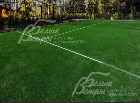 На участок обустроен собственный падел-корт размером 20×10 м с идеальным газоном