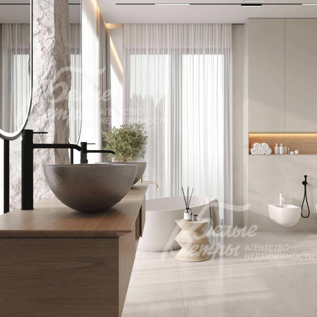 Визуализация: просторный санузел на втором этаже 22 кв.м с большим окном