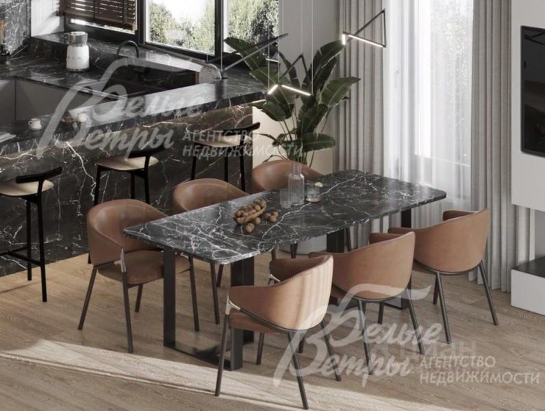 Визуализация: зонирование кухни и столовой с помощью напольного покрытия и стойки (есть дизайн-проект интерьера)