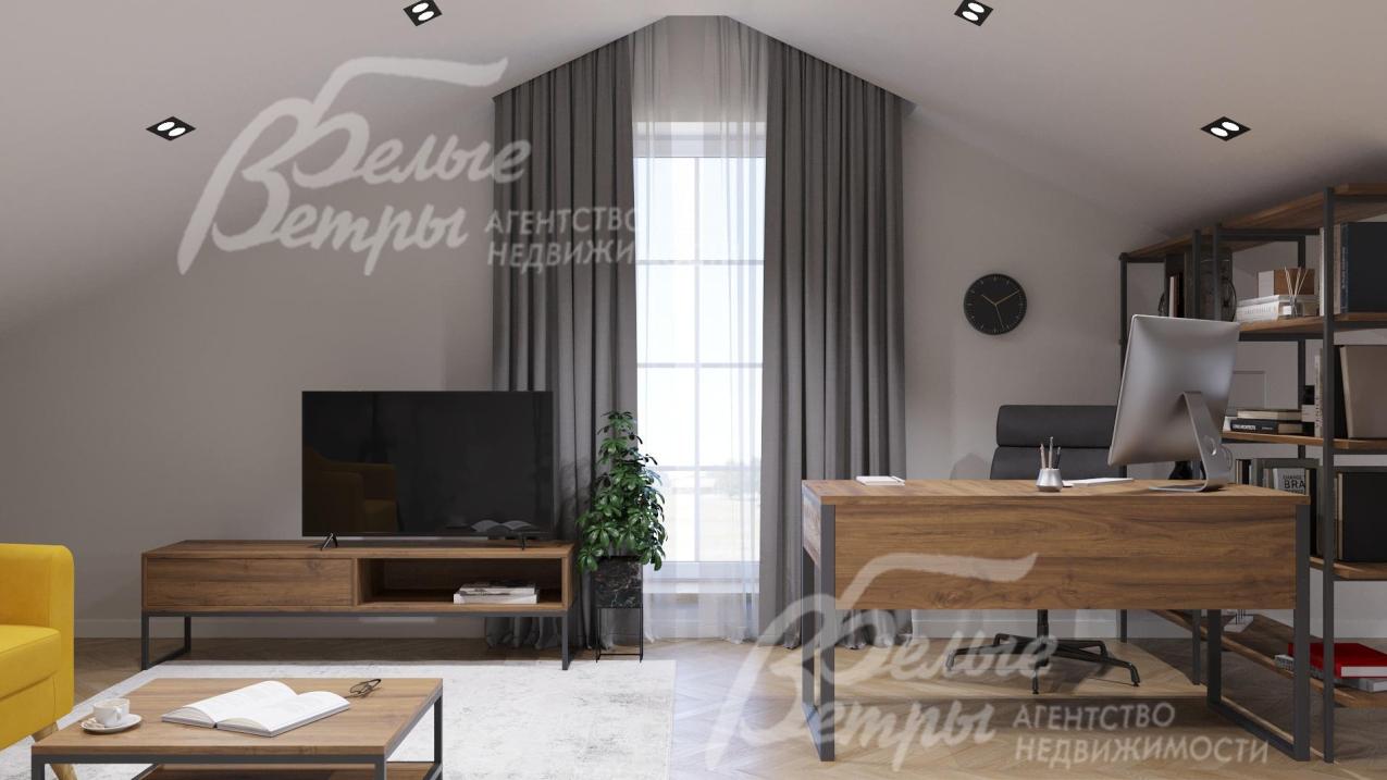 На мансардном этаже также есть высокие окна, высота потолков - до 2,55 м