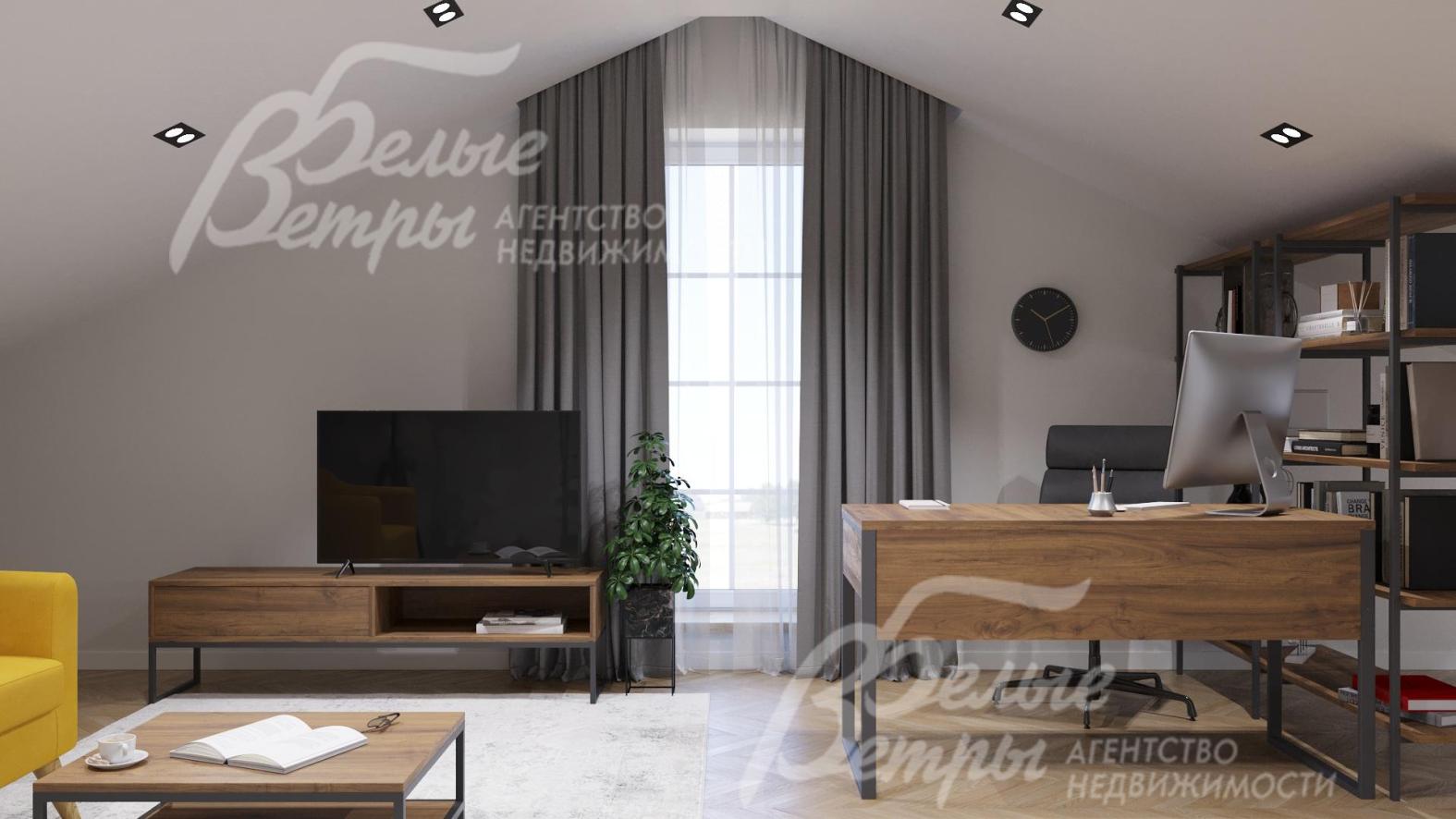 На мансардном этаже также есть высокие окна, высота потолков - до 2,55 м