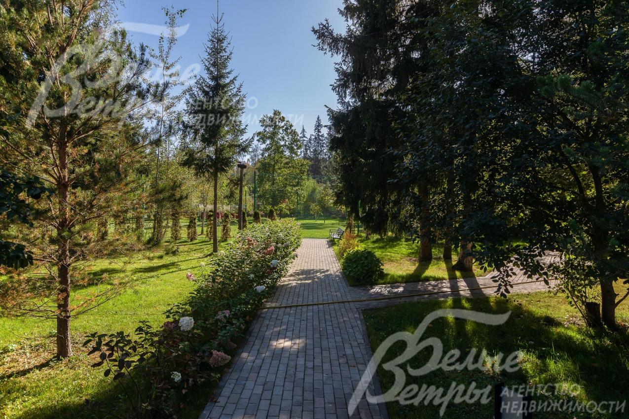 Ландшафтную композицию участка дополняют декоративные насаждения: стройные туи, сосны, а также разнообразные цветущие и декоративные кустарники